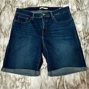Levi's Blue Bermuda Shorts Classic Denim Style Rolled Cuff Medium Wash Stretch